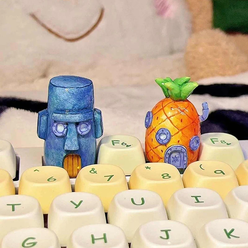 Roztomilý karikatúra ananásový dom Squidward Centacles SpongeBob Squarepants Trojrozmerné kreatívne kľúče