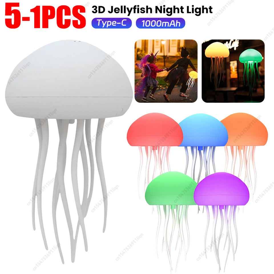 Roztomilý karikatúra Dancing Jellyfish Night Light 2 Pracovné režimy Úžasné 3D medúzy LED lampa Nočné svetlo