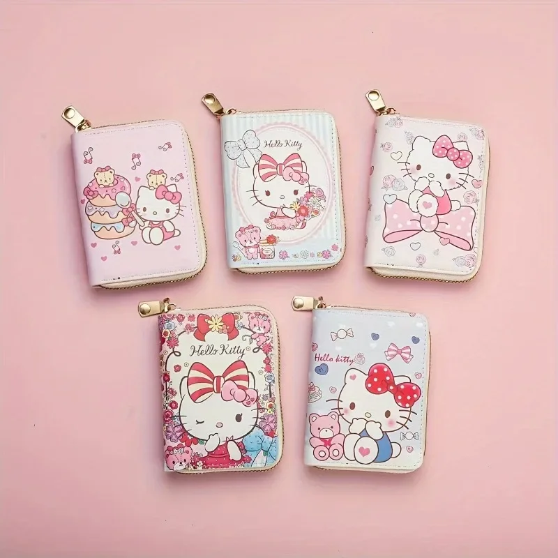 Roztomilý karikatúra Hello Kitty Sanrios Nové pu príležitostné peniaze vrecká na mince peňaženka držiteľ karta s zipsom karikatúry gilrs dámske tašky peňaženky