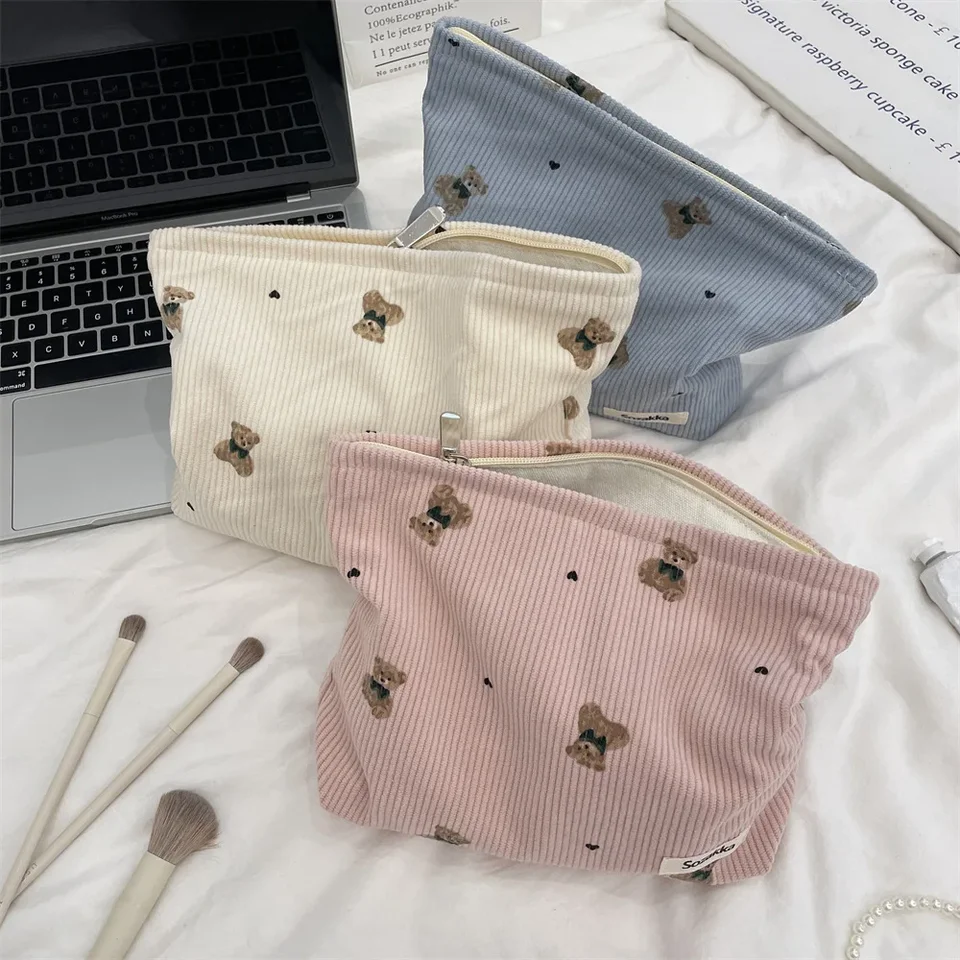 Roztomilý karikatúra medveď dámske kozmetické tašky prenosné dámske dámske kabelka rúž na rúž make -up dochádzanie ženským úložným taškou