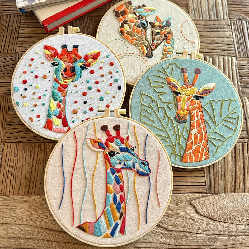 Roztomilý karikatúra vyšívacia súprava pre žiraf pre domácich majstrov s pokynmi pre ihlu Cross Stich Kit DIY darček