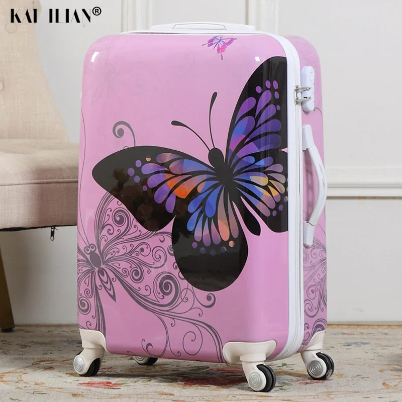 Roztomilý karikatúra študent Rolling batožina Spinner Deti Butterfly Trolley Kouss Detské kolesá prenáš