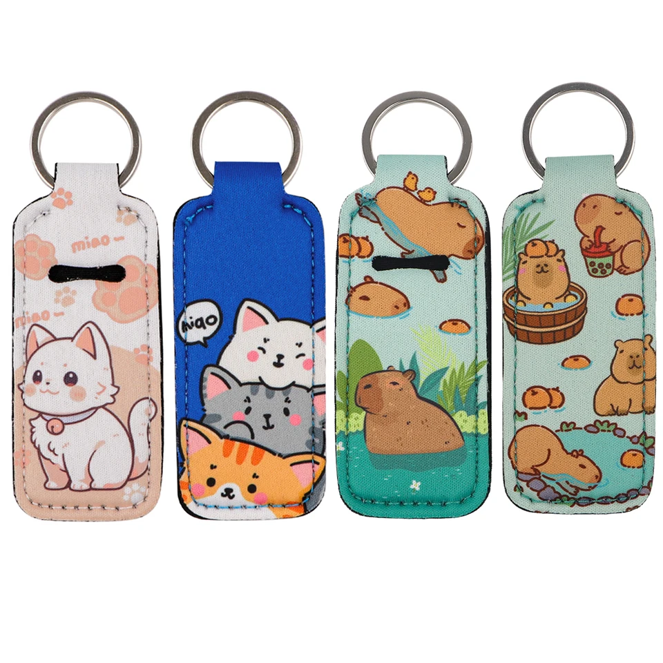 Roztomilý klip Capybara na rúžovom držiaku kľúča kľúča mačka tlačca karikatúra kľúča Trendy pery balzam kľúča kľúče vrecká kúzla cestovné doplnky