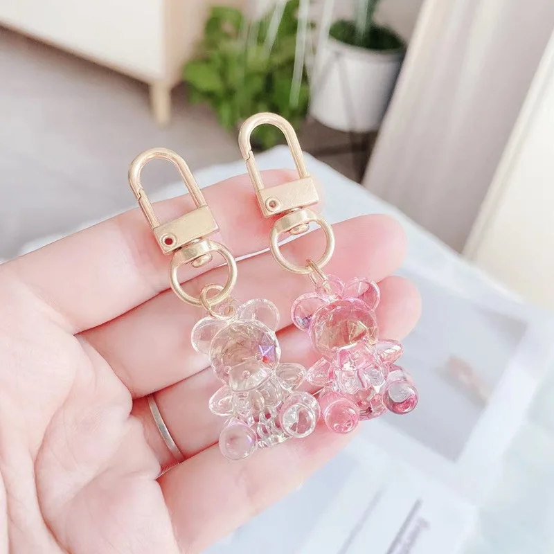 Roztomilý krištáľový medveď Keychain Kawaii AirPods Key Reťazové doplnky Prívesok pre oblečenie batoh kľúča Klázľte Pariegar pár darček
