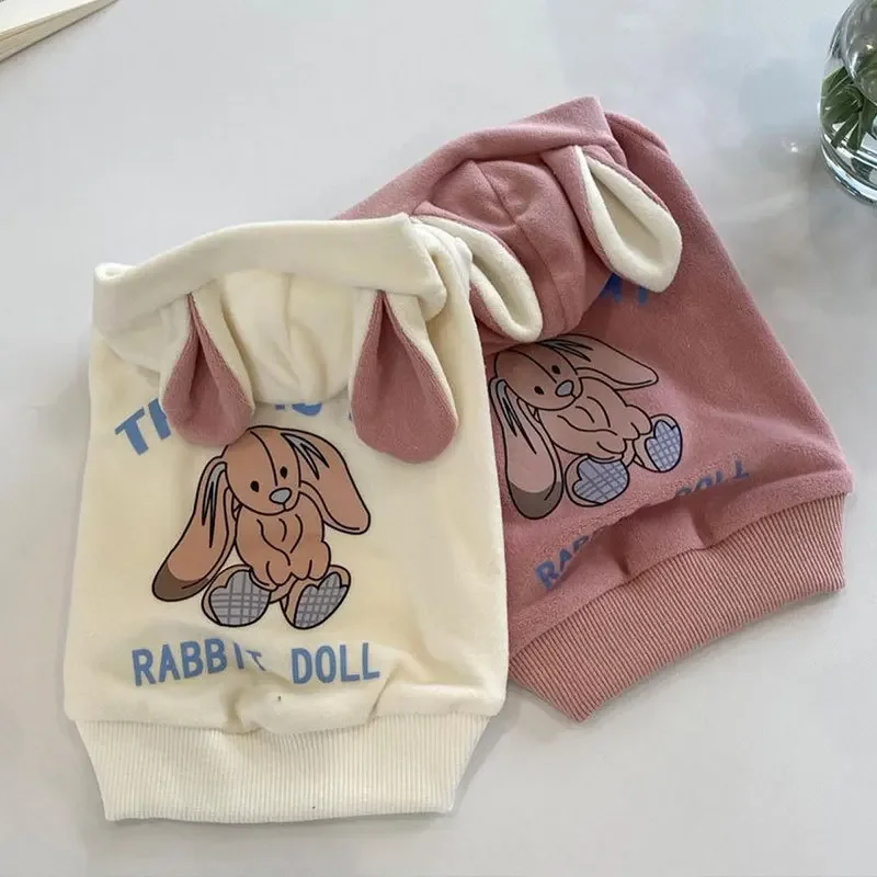 Roztomilý králičie uši mikiny Jeseň a zimná zimná šteniatka Sweater Sweater Stredne a malé psy a mačky teplé domáce zvieratá oblečenie