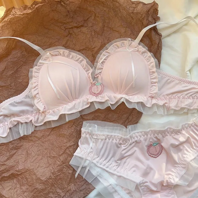 Roztomilý Lolita spodná bielizeň Dámska japonská sladká luk, žiadne spodné, malé prsia zhromaždené nie prázdne poháre podprsenka