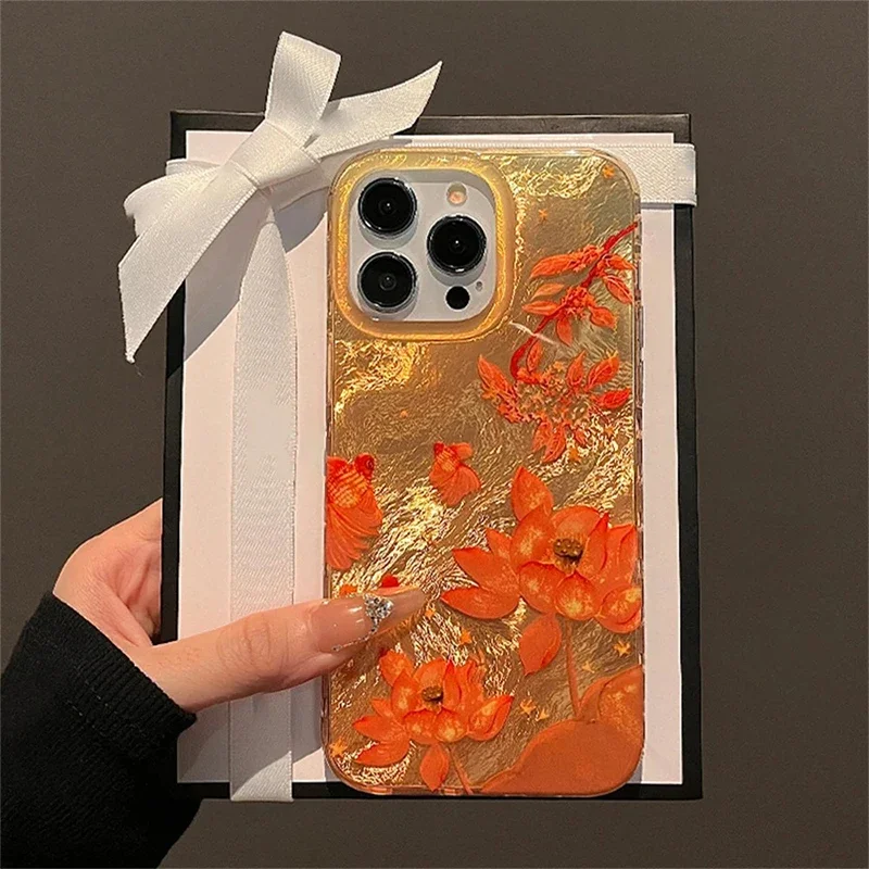Roztomilý luxusný rýb lotos vír Vzorový puzdro pre iPhone 15 Pro Max Pase iPhone 11 12 13 14 16 xs Max xr x 7 8 plus 15 kryt