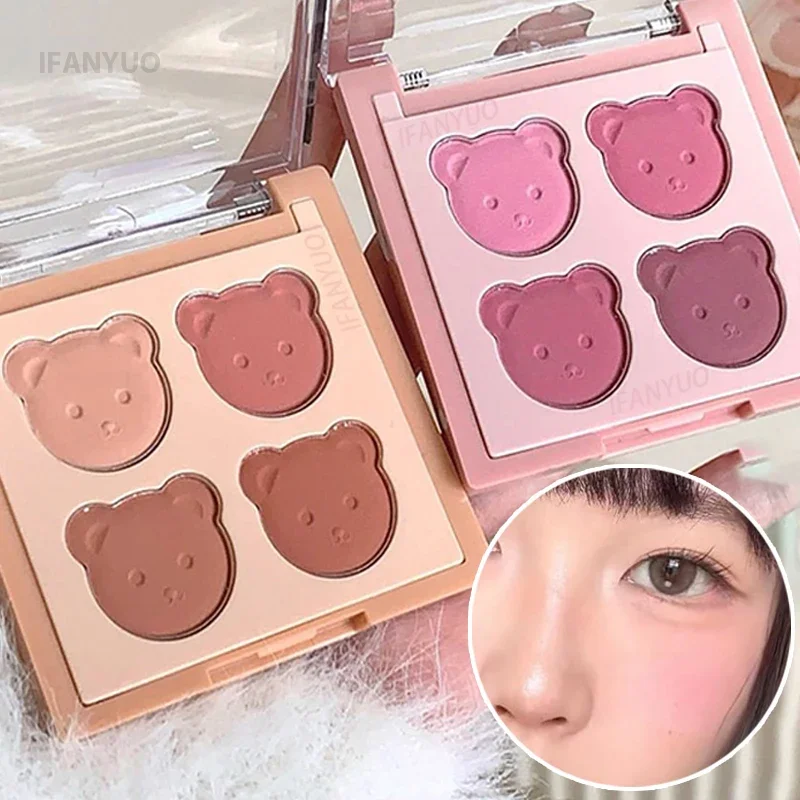 Roztomilý medvedí vyzdobená červenka paleta s nízkym saturáciou Pigmentovaný prášok s farbami dlhotrvajúci prírodný matný ružový hnedý makeup