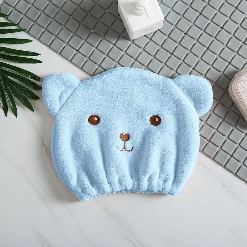 Roztomilý medveď suchý čiapka Vlasy Ženy rýchle sušenie absorbent Hrubý mikrovlákn