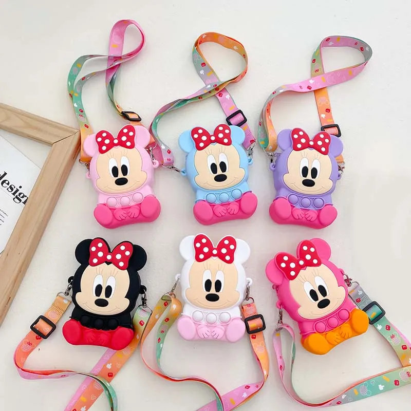 Roztomilý Minnie M Deti Crossbody Coin Curese Prenosná karta taška silikagél Bubble proti stresu Reliver Fidget hračky pre deti darček