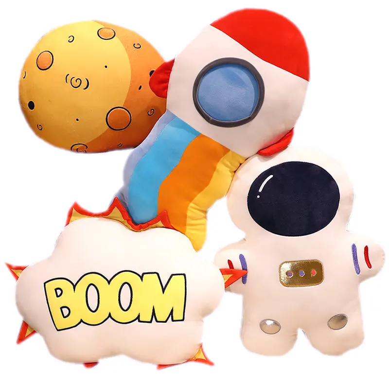 Roztomilý mäkký kreatívny priestor astronaut muž objatie vankúš Boy izba dekor vankúš na kreslenú kozmickú kozmickú raketu plyšovú hračku pre chlapca