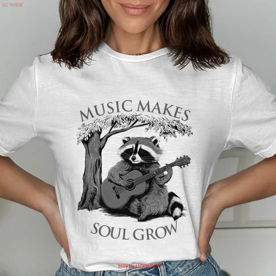 Roztomilý mýval na gitaru Tieňanie hudba robí Soul Grow Animal Lover Fun pre hudobníkov dlhé alebo krátke rukávy