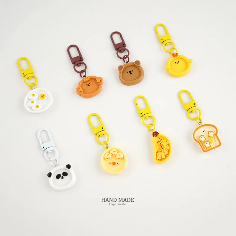 Roztomilý panda medveď opíc Kľúčenky Klávesnice pre ženy pre ženy darčeková živici kawaii banán Toast Toast Yellow Chick Bag Car Airpods Box šperky