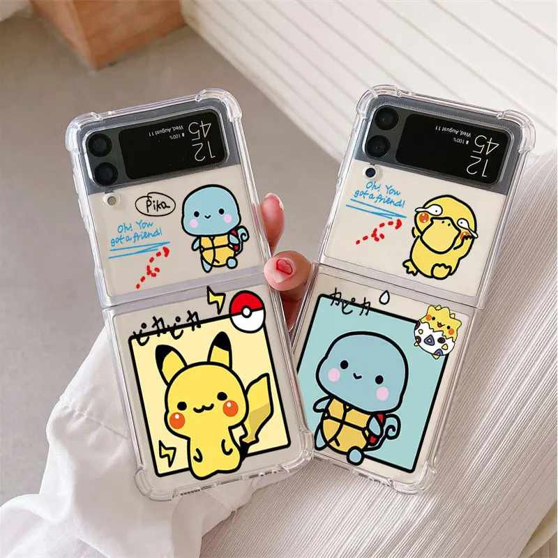 Roztomilý Pokémon pre Samsung Galaxy Z Flip5 Zflip3 Z Flip 4 Z Flip 3 5G Zflip Číry mäkký vzduchový kryt Silikón TPU priehľadná škrupina