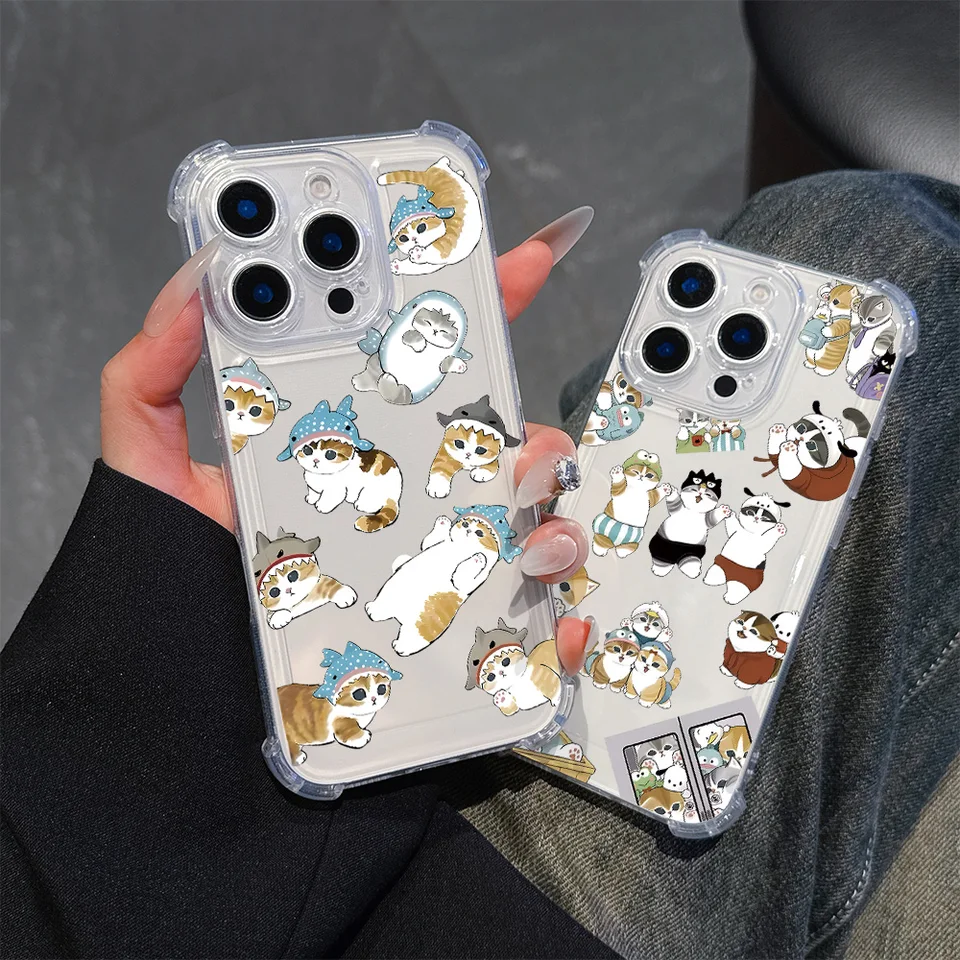 Roztomilý puzdro M-Mofusands Cat Telefón pre Xiaomi Redmi 10 10C 12 13C 9A 9C 9t Poznámka 10 11 12 9S Pro Poco X5 4G 5G Transparentný kryt