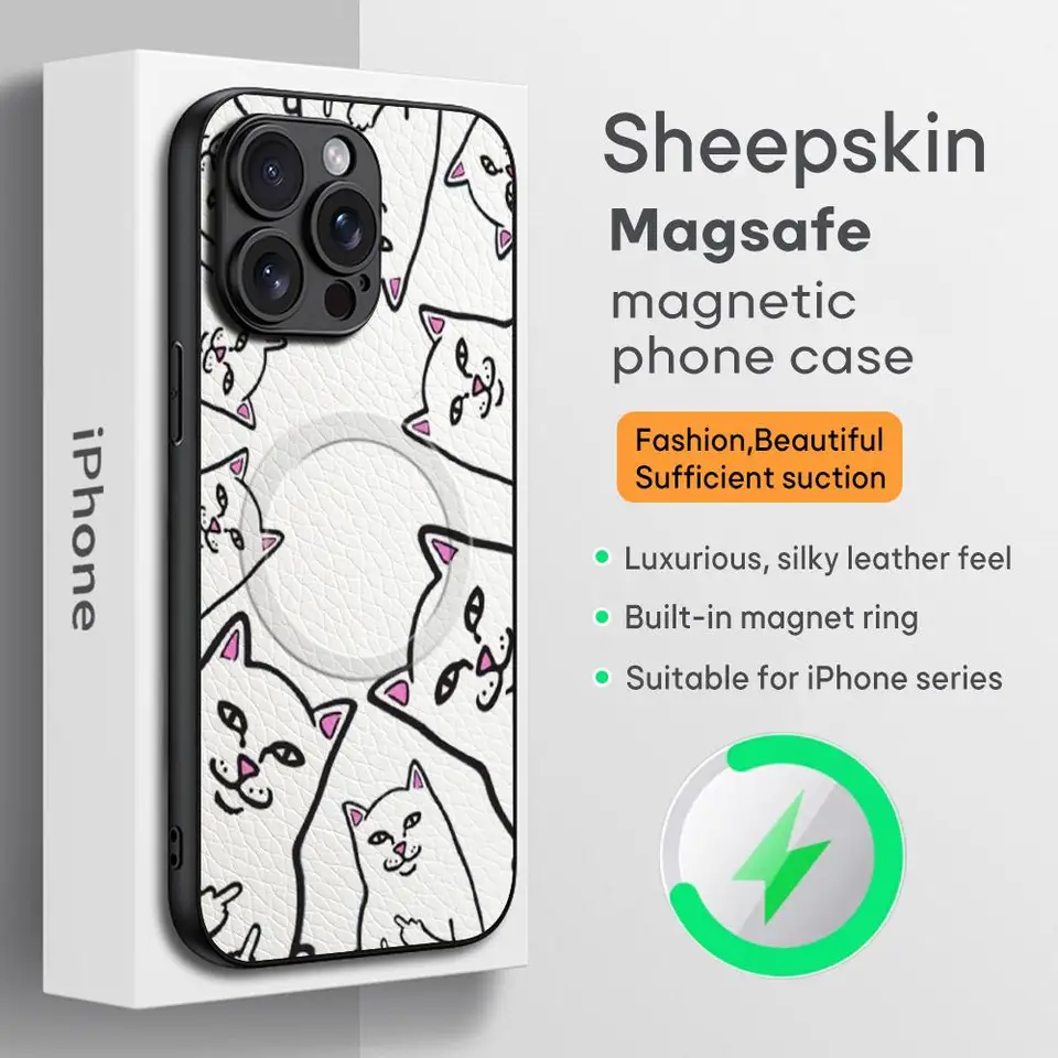 Roztomilý puzdro na telefón CAT-R-Ripndipes pre iPhone 16 15 14 13 12 11 11 Plus Pro Max High-end Luxury Magsafe Sheepkin