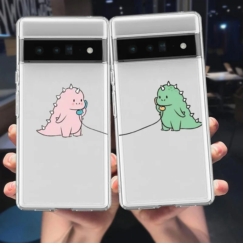 Roztomilý pár Dinosaur Telefón puzdro pre Pixel 7 Pro 6 6a 6Pro Transparentné krytie pre Google 8 Pro 7 7A Fundas de ParaJa