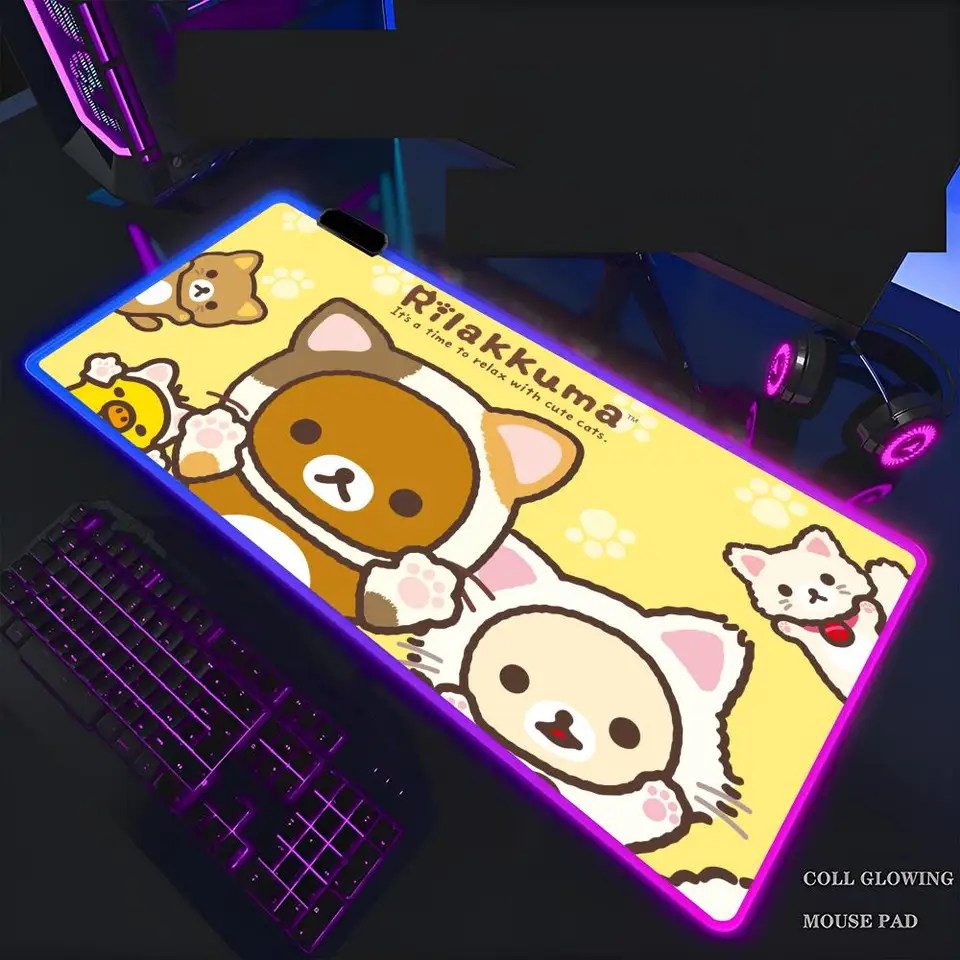 Roztomilý r-rilakkuma miniso myš na myš Pad MousePad rgb myš myš myš myš podložka Grande Gaming Backlight PC Prístenky PC Herka Klávesnica podsvietená podložka Ochranca rohože xxl veľké anime