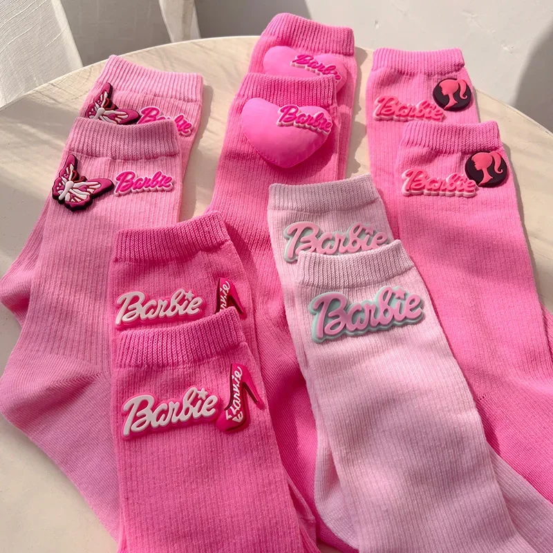 Roztomilý ružový barbie ponožky kawaii Ženy pletené pančuchy módne ins dievča v rúrke ponožky na jeseň a zimný teplý mäkký darček pre priateľa