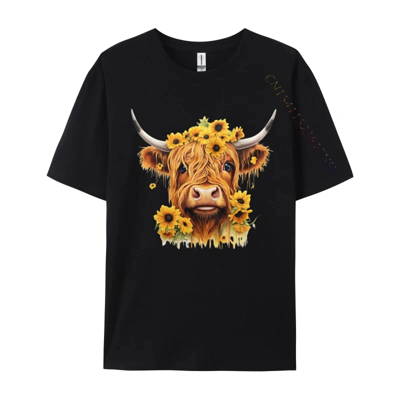 Roztomilý slnečnicový dizajn pre škótske vysočiny Cow Group Coupons Pánske tričko bavlnené topánky Tees jednoduché tričká