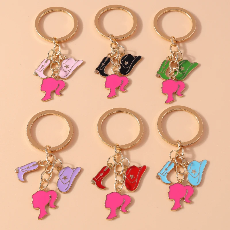 Roztomilý smaltový kovbojový klobúk Keychain Cowboy Boot Key Prsteň PRÍRUČKA PRE ŽENY Dievčatá Dievčatá DECON DIY Ručne vyrobené šperky darček