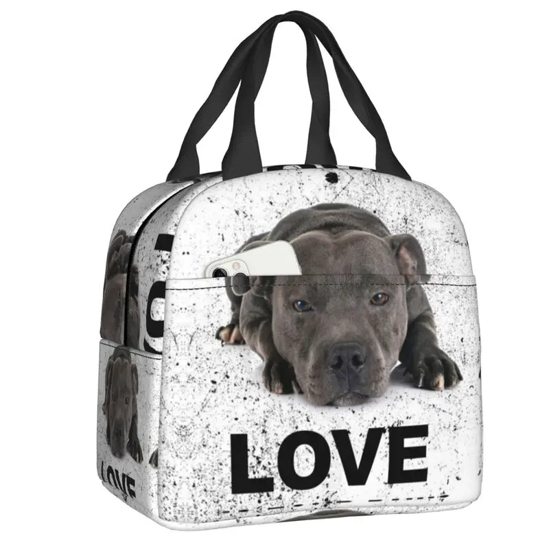 Roztomilý Staffordshire Bull Terrier Dog Love Izolované obedové tašky pre prenosný tepelný chladič zvierat Bento Box Work School Cestovanie