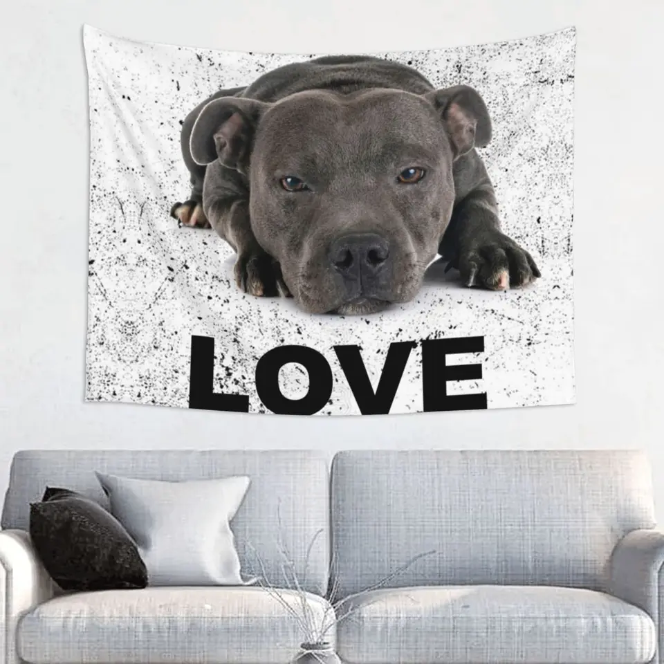 Roztomilý Staffordshire Bull Terrier Dog Láska tapisérie na podstielku Zviera hippie stena zavesenie tapisérie domáca dekorácia