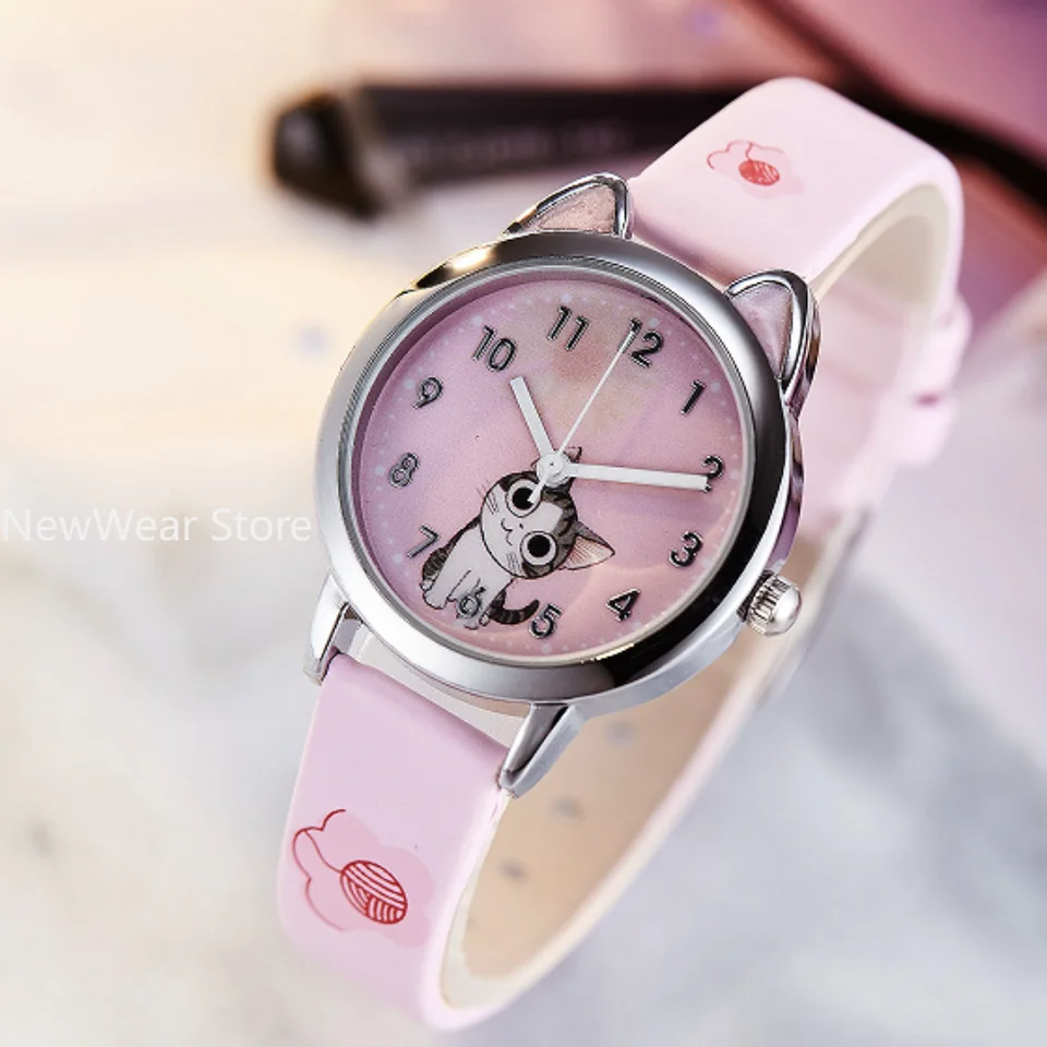 Roztomilý syr Cat Pattern Kids hodinky Dievčatá Quartz Analog Child Watches for Women Student Clock Darček relogio feminino