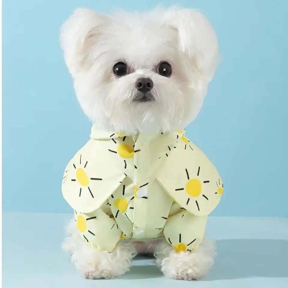 Roztomilý vodotesný pes Rainskot nastaviteľné vonkajšie šteňa s krátkym rukávom Prenosná tlač Rainwear Hood Teddy