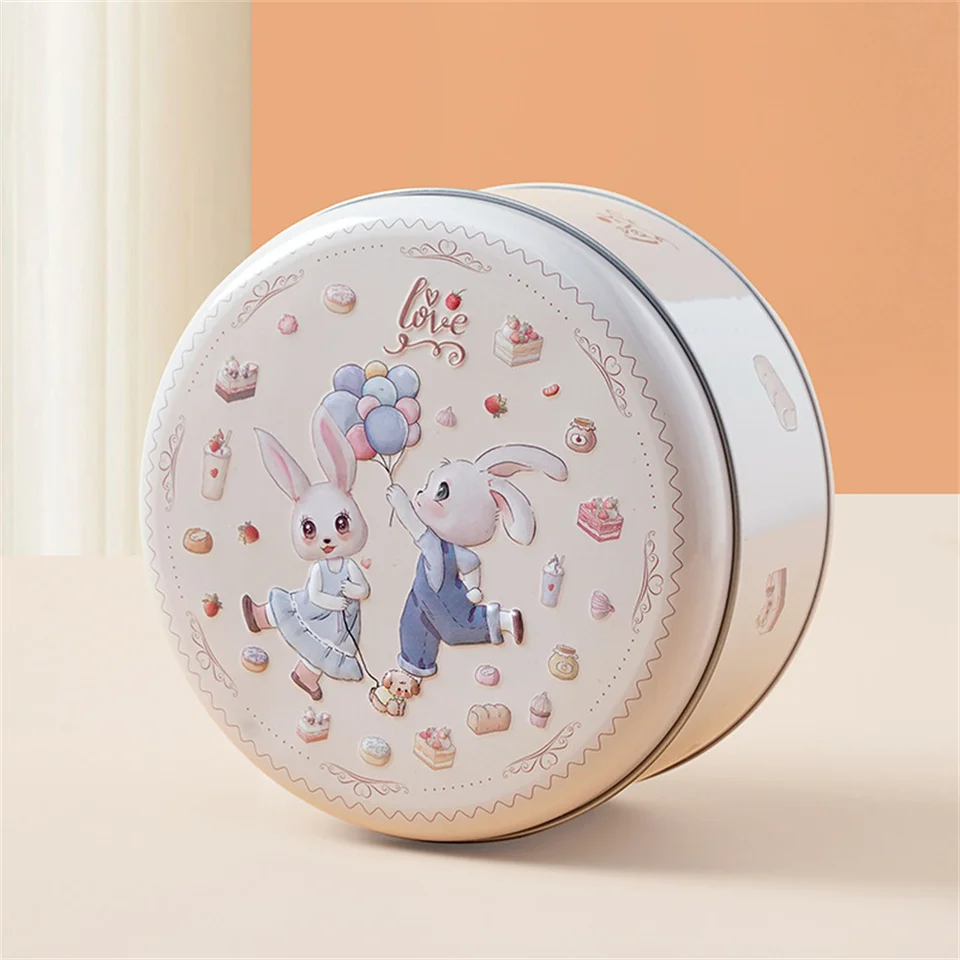 Roztomilý zajačik plechová krabica okrúhla cookie cookie coinplate Can Jewelry puzdro kovové balenie darčeková skrinka Balónka králičie cukrovinky na svadbu