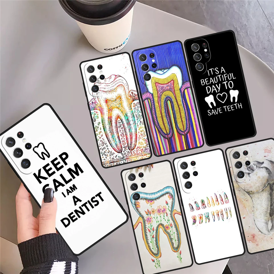 Roztomilý zubný zubný kryt telefónu Cover Coque pre Samsung Galaxy S24 Ultra 23 S22 Plus S21 Fe S20 S8 S9 S10 Poznámka 10 Pro Poznámka 20
