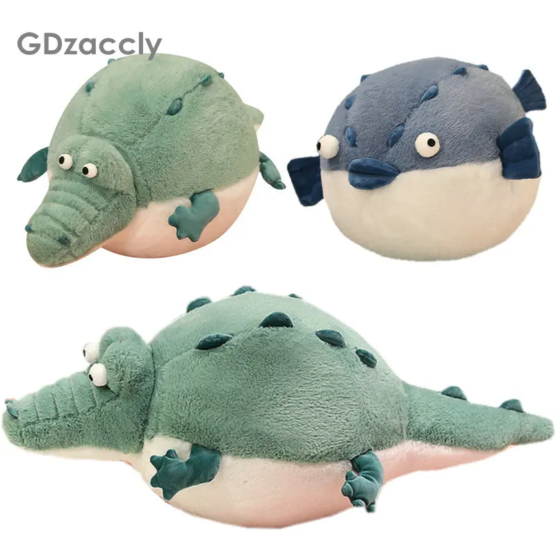 Roztomilý žalúdok Krokodíl a Puffer Fish Plyšové plyšové plyšové zvieratá Hodia vankúš okolo brušnej brušnej bábiky