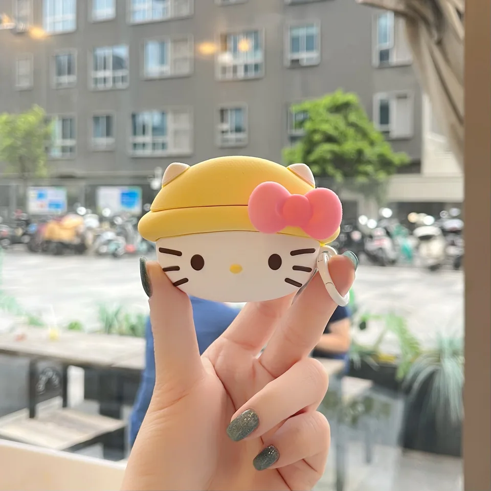 Roztomilý žltý klobúk Hello Kitty puzdro pre Aiprods 4 2024 Ochranné ochranné slúchadlá Silikónový kryt pre AirPods Pro 2 3. kryt