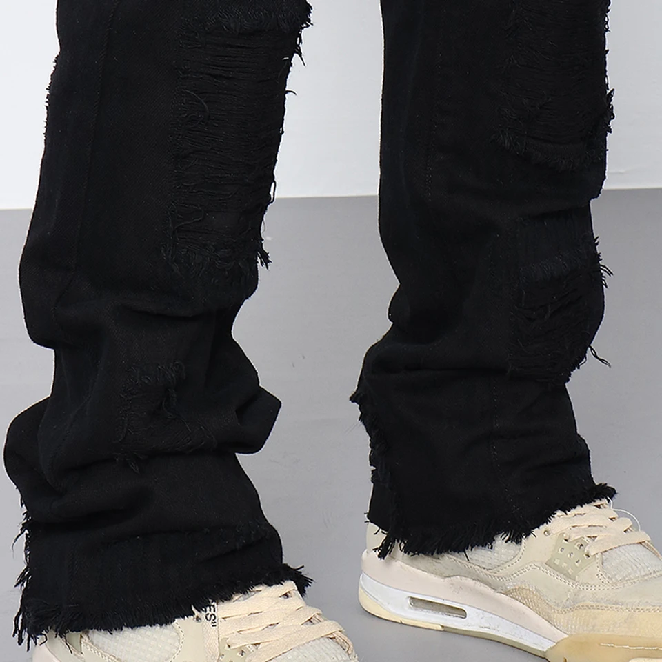 Roztrhané džínsy muži Y2K Summer High Street Fashion Vaqueros Pantalones Hombre Fit Streetwear Príležitostné čierne nohavice štíhle džínsové nohavice