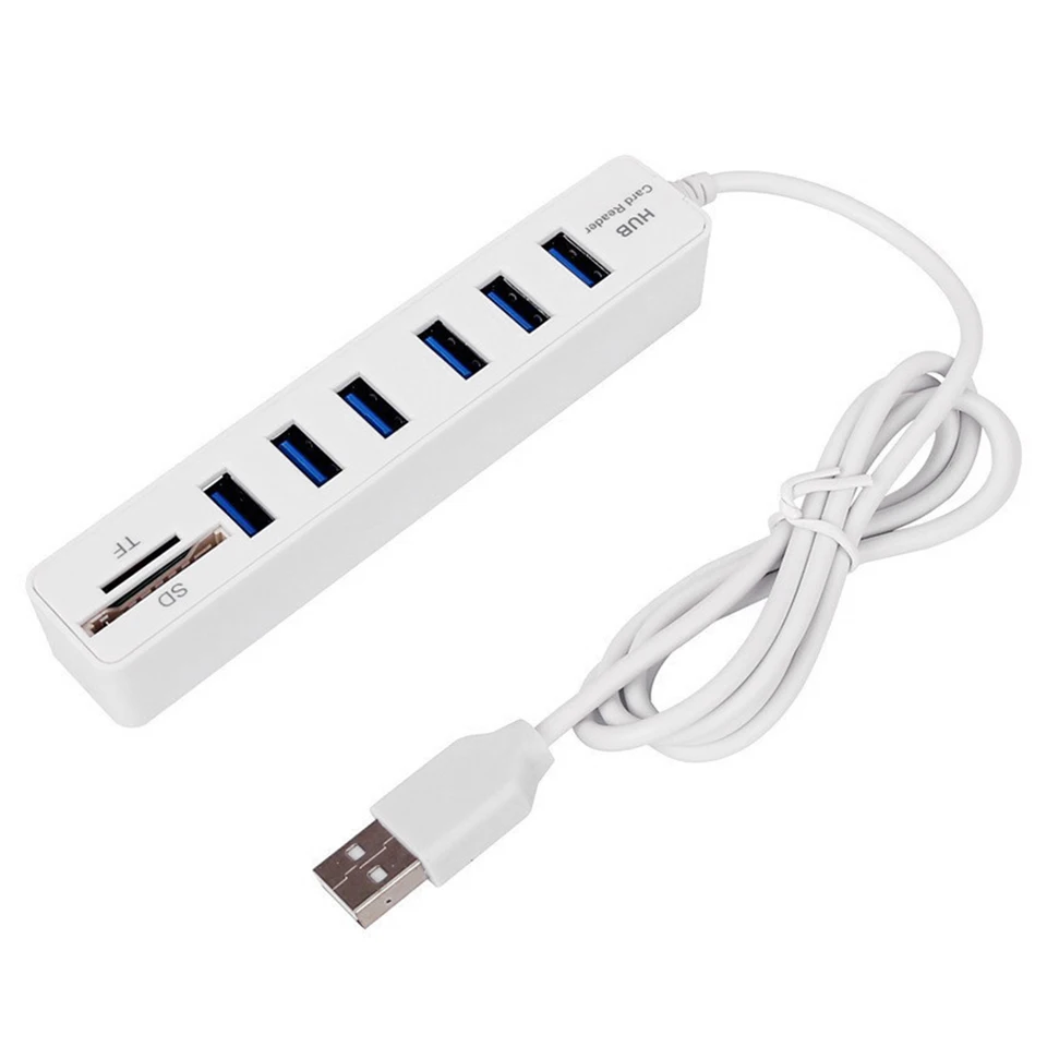 Rozšírenie Hub High Speed ​​Prenos USB 6 Port Memory TF Hub Multi Splitter Port Plug a prehrávanie USB 2.0 pre mobilný pevný disk