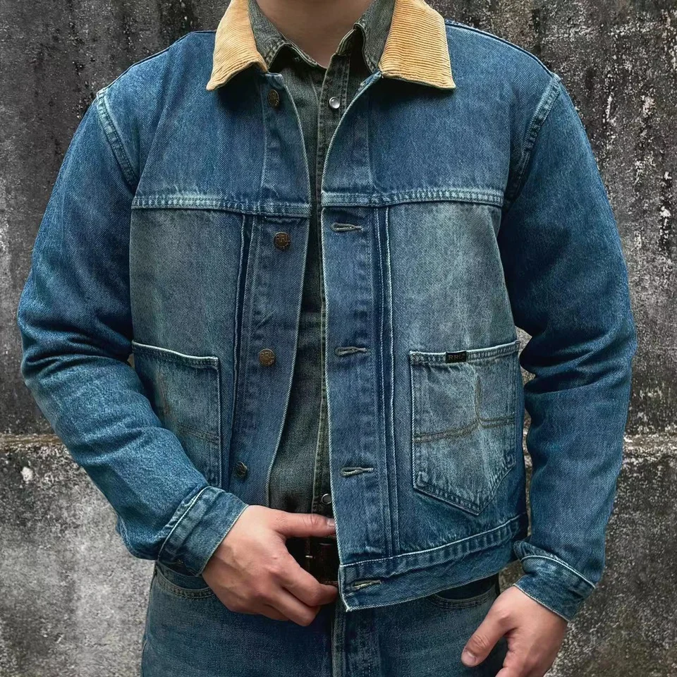 RRL American Retro Washed Denim Bunda Corduroy klopa Top -Krátky všestranná bunda pre mužov
