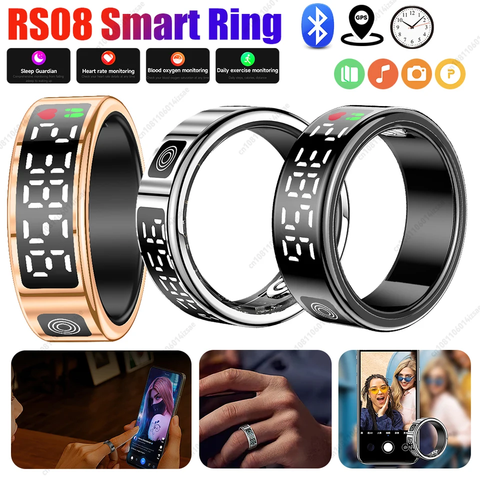 RS08 SMART RING 5ATM Vodotesný bluetooth srdcový rytmus Krv Monitorovanie kyslíka Multi športové režimy Sleeping Monitoring Fitness Tracker