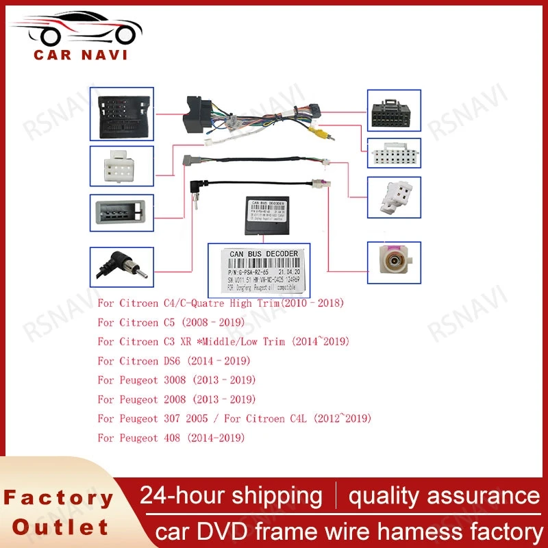 RSNAVI 16-kolíkový automobil Android Stereo káblová kabáza Canbus pre Peugeot 3008/26/Citroen C4/C-Quatre/C4L/C3 XR/C5/DS6
