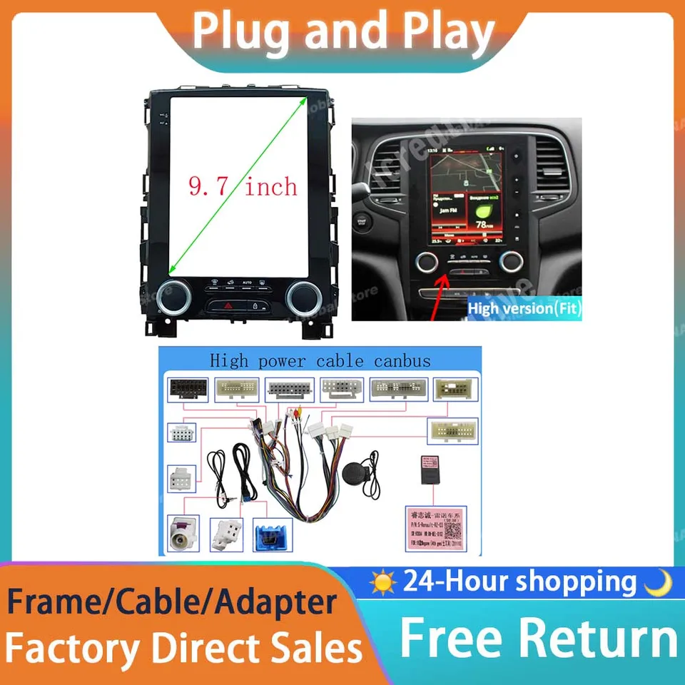 RSNavi 9.7inch Frame Tesla Fascia Fascia pre Renault Koleos Megane 4 Samsung SM6 Talisman 2017 - 2019 Radio Dash Fitting Kit