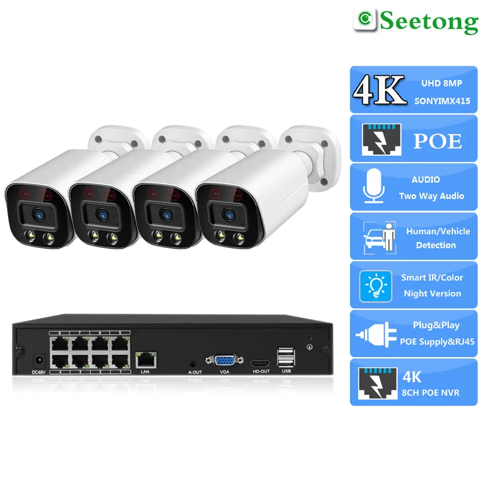 Ru. Sony415 4K 8MP Zabezpečenie камера poe48v Two Way Audio Ir Color Night Vision 4k 8ch Poe NVR Kit Plug and Play Poe Systém