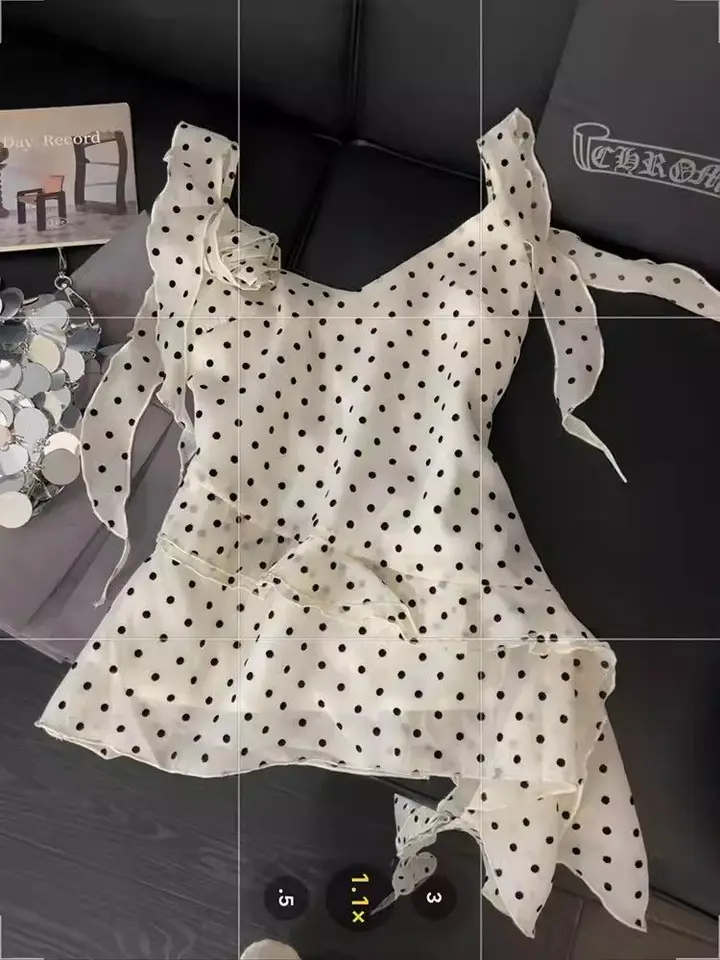 Rufle Edge French Camisole Dámske vrcholy so stuhou dizajn Nové letné 3D kvetina sladká polka dot bez rukávov Slim Tank top Women