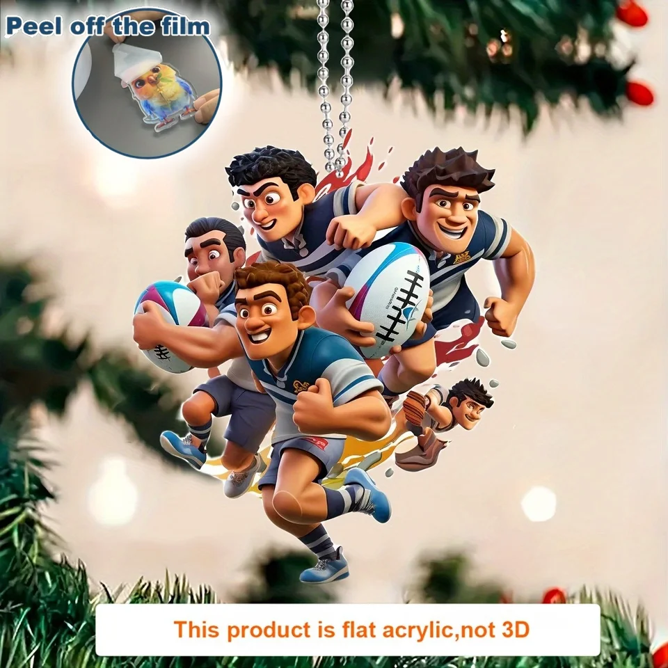 Rugby Style 2D plochý akrylový prívesok Keychain, 2025 Super Bowl všestranné kúzlo, pre automobilové zrkadlo, batohy, slávnostné, párty, darček a dekorácie