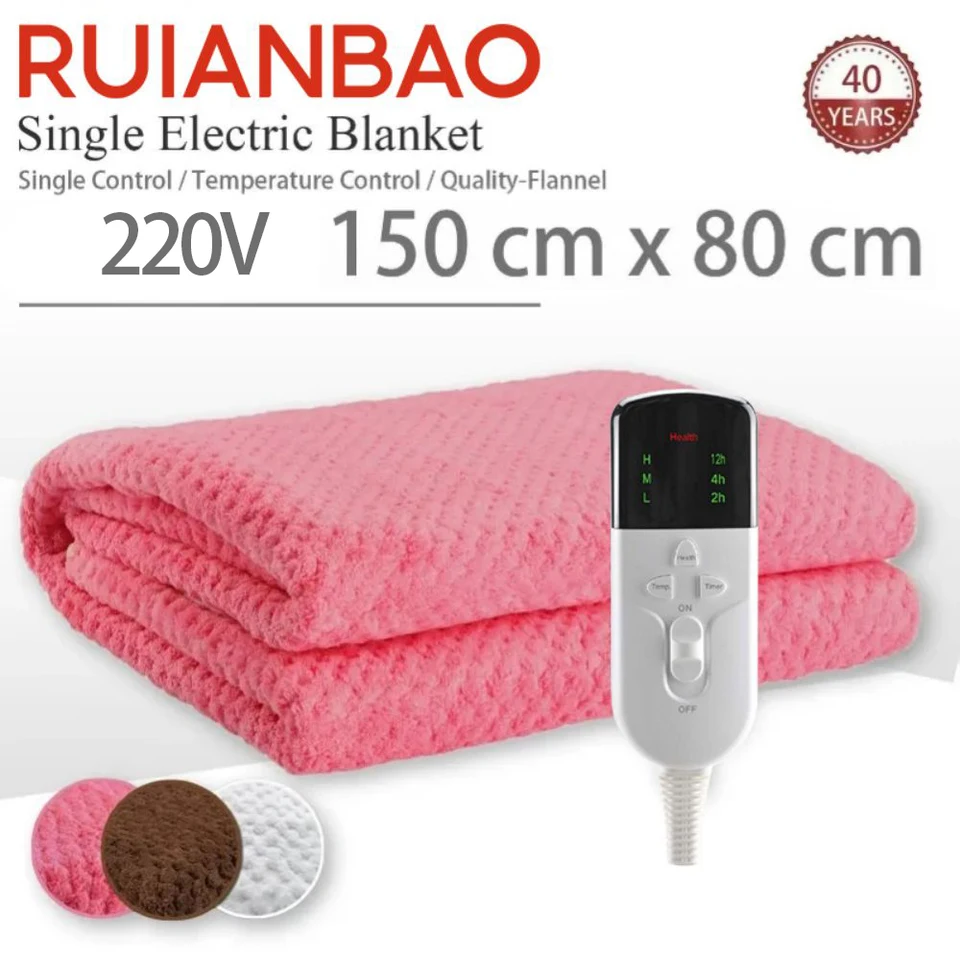 Ruianbao vyhrievaná prikrývka Hádzanie 2-vrstvový flanel Elektrický prikrývka Časovač vyhrievaná podložka 220V 150*80 cm Tepelná matrac vyhrievané teplé lôžko
