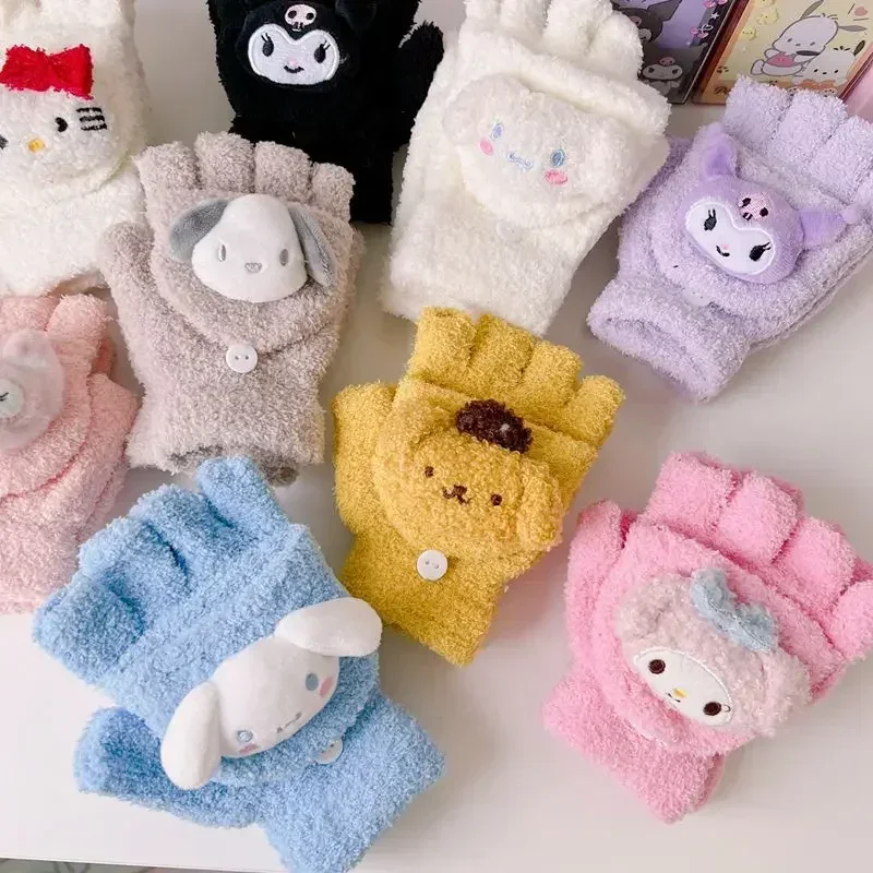 Rukavice detských rukavíc Sanrio Kuromi Kawaii Hello Kitty Y2K Pleptené flip rukavice s dĺžkou rukavice rukujúce melódiu karikatúry roztomilé študenti '
