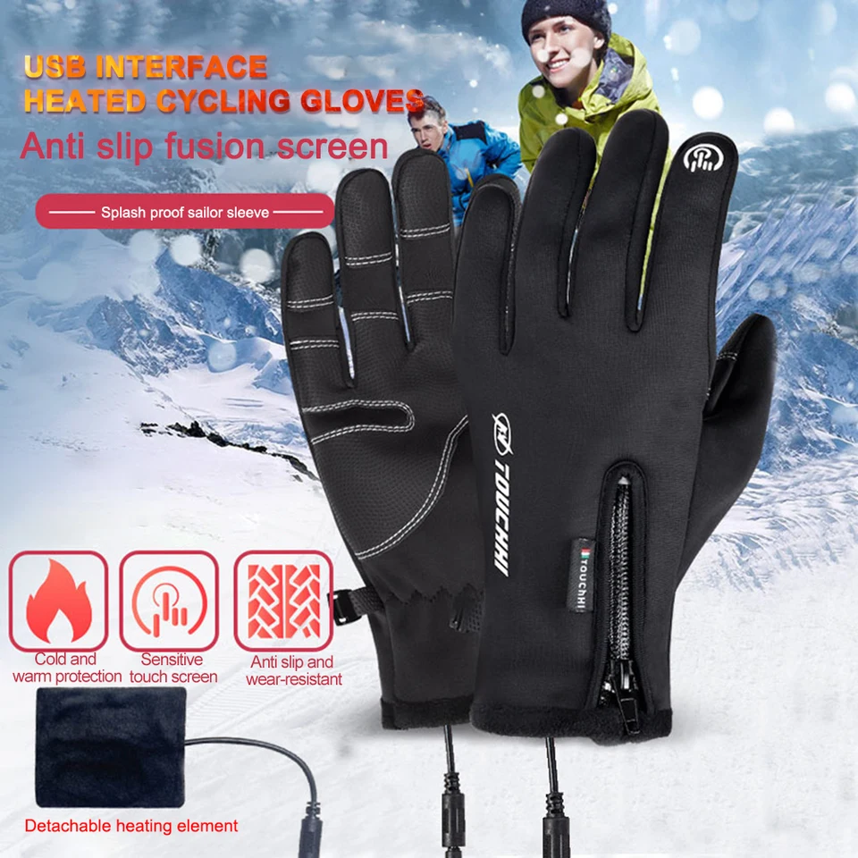 Rukavice dotykovej obrazovky USB Zimné teplé elektrické vyhrievané rukavice Motocykel Snowboard Cycling Hand Warper Rukavice na riadenie lyžovania
