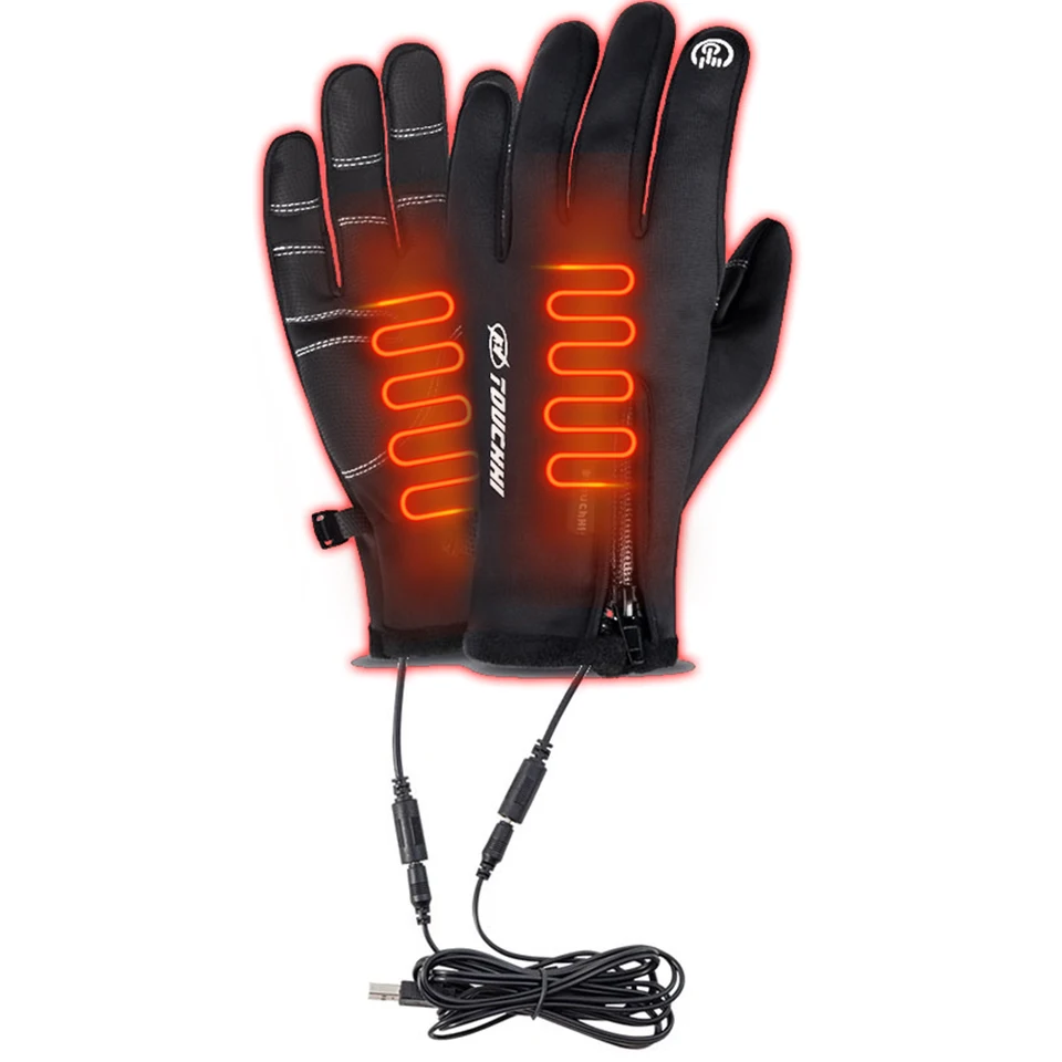 Rukavice dotykovej obrazovky USB Zimné teplé elektrické vyhrievané rukavice Vekonazované vyhrievané rukavice na cyklisti