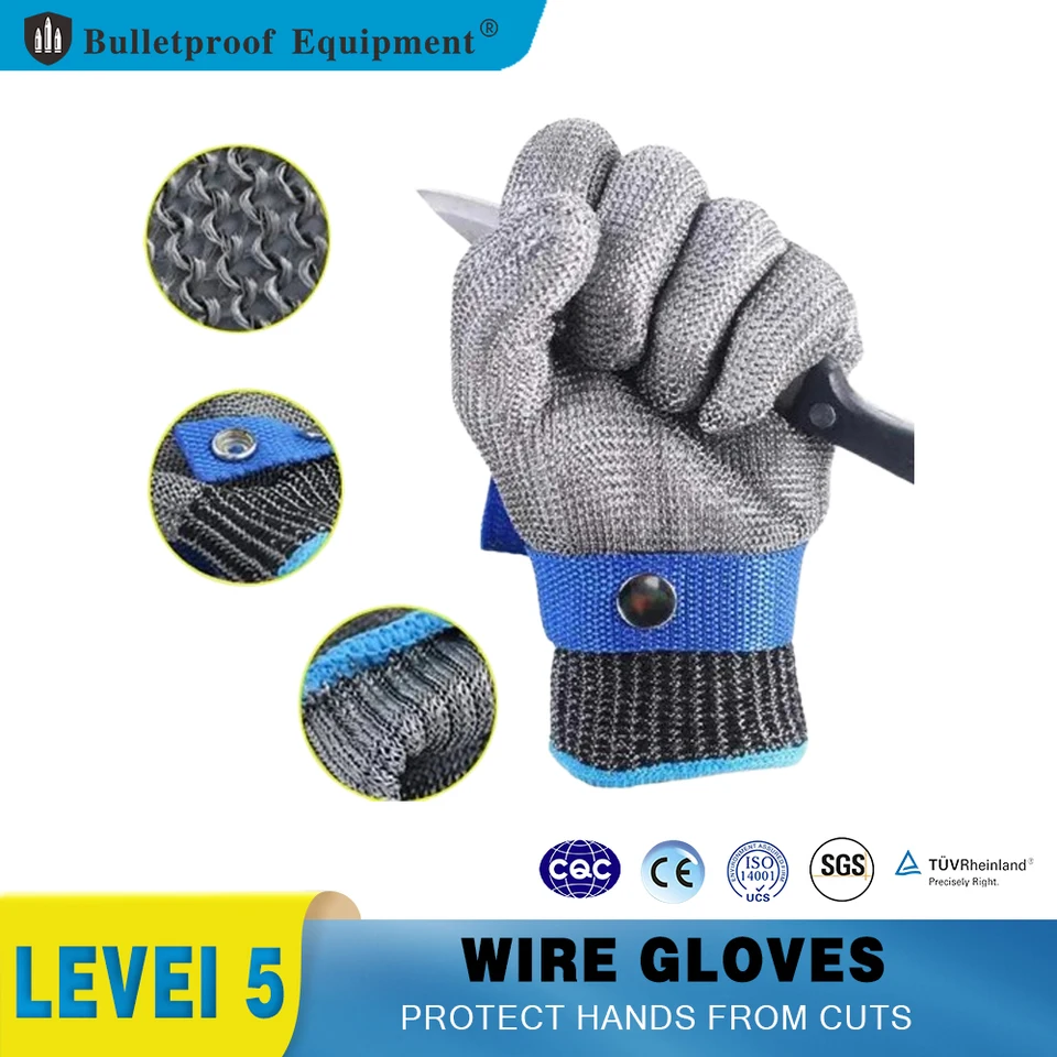 Rukavice s nožom oceľové drôty, kovové rukavice na úrovni 5, otvorenie pracky odolných voči opotrebeniu, ustrice rezné mäsiarske rukavice