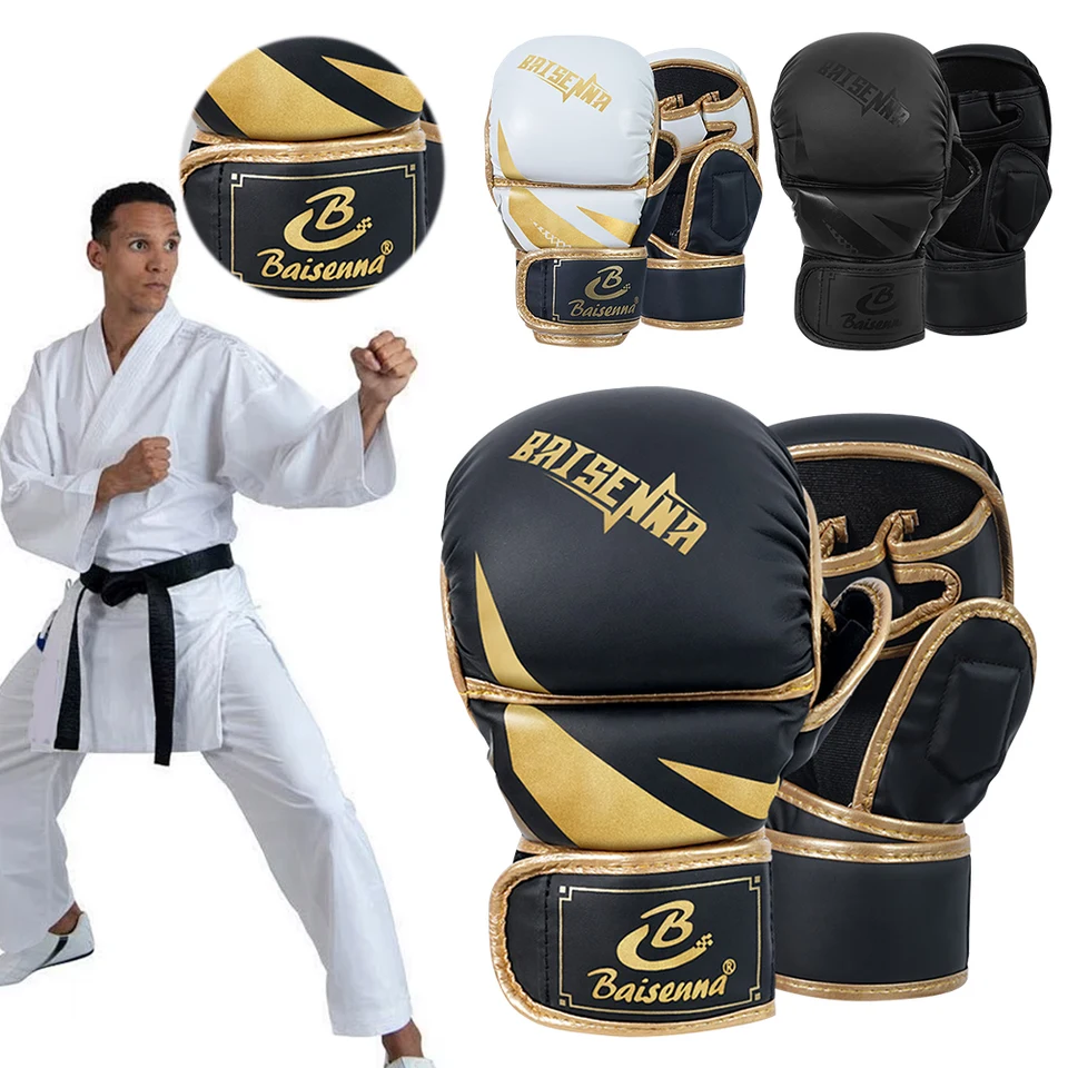 Rukavice z polovice prstov Zhruba Kickbox rukavice PU kožené bojové rukavice boxerské výcvikové doplnky pre dospelé deti