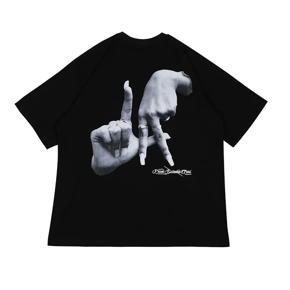 Ruky prst krížový výtlačok biele čierne letné tričká Y2K pre mužov a ženy s krátkym rukávom Streetwear Príležitostné tričká posádky krku