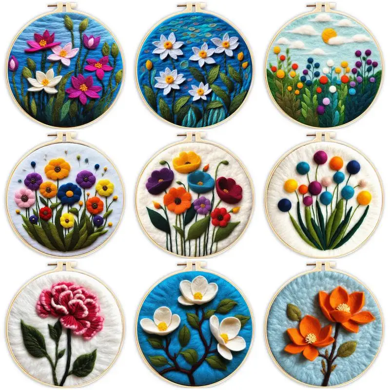 Ruopoty Wool Felt Balíček Začiatočníci maľujú kvety Felt ihla Kit DIY Craft Hračky Čestné vlnené stehy remeselníka Plnka ihla